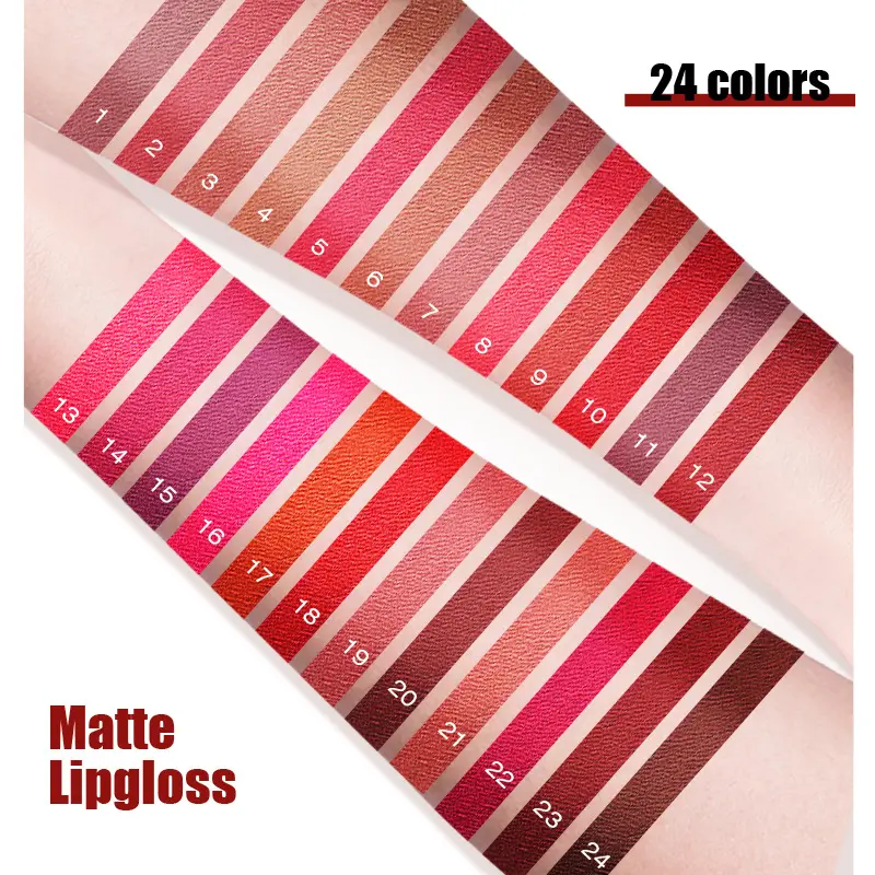 도매 가격 24 색 메이크업 여러 패션 색상 슈퍼 매트 립글로스 비 페이딩 독특한 방수 립글로스 튜브