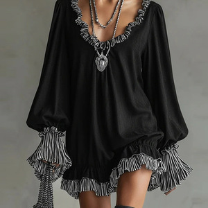 Robe mini vintage style princesse pour femme, élégante, à volants, pour soirée, noire - Product Image 3