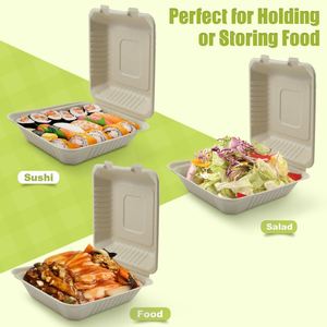 1500ml 9 Inch 100% Biodegradable & Compostable Bagasse Disposable Camping Food Packaging Containers Boxes Waterproof Greaseproof - Product Image 3