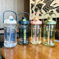 2000ml Big Handle Plastic Cup Outdoor Straight Cup Large Capacity Portable Water Bottle Straw Single Wall Customized Logo Mug