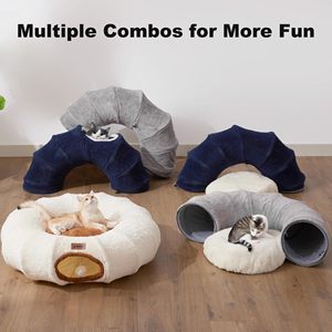 Cama Túnel para Gatos Zomisia, Redonda, con Almohada Extraíble, Color Gris Claro, 4 Orificios, Antiaburrimiento, Interactiva - Product Image 3