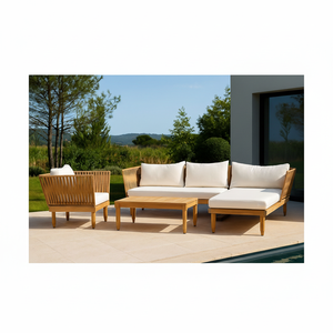 Ensemble de meubles de patio extérieur en teck massif moderne BeNK pour hôtel, salle à manger, salon, canapé, parc - Product Image 1
