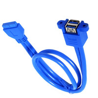 Kabel Ekstensi USB 3.0 Dual 20-Pin Tipe A Female Panel Screw Mount untuk Motherboard, Konduktor Tembaga Terlindungi, Panjang Sesuai Pesanan