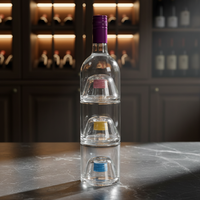 Bouteille en verre empilable pour vin et spiritueux, prix de gros, 100ml, 250ml, 300ml, bouteille ronde pour vin, whisky, gin, vodka