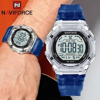 NAVIFORCE 7136 Jam Tangan Elektronik Pria Mewah Jam Tangan Tampilan Digital LED Bercahaya untuk Pria Jam Alarm Olahraga Stopwatch Tahan Air