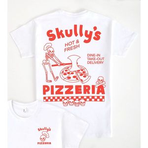 Camiseta Promocional Skullys Pizzeria Blanca Talla Grande para Adulto - Product Image 1
