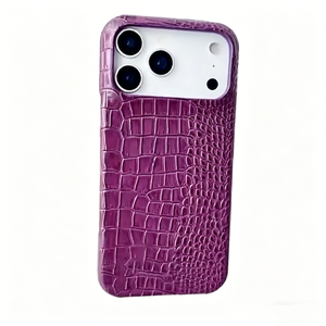 Étui de téléphone portable de luxe en cuir de vachette pleine fleur véritable, motif <span class=keywords><strong>croco</strong></span>, protection intégrale 360°, pour 17 Pro Max C - Product Image 4
