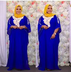 H & d 2022 azul abaya bonito chiffon duas peças africano robe serviço