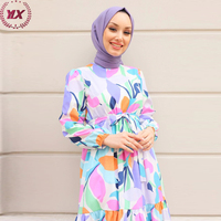 Robe Abaya en soie pour femmes musulmanes, col ras du cou, décontractée, islamique, motif Floral, motif cercueil, Gamis, indonésie, Hijab