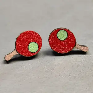 Unisex Sports Enthusiasts Dainty Stud Earrings Wooded Boxing Billiards Running Shoes Sport Stud Earrings