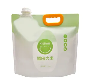 Sacos plásticos para embalagem de arroz, sacos biodegradáveis a vácuo com alça, com logotipo personalizado impresso, ecológico, Tailândia Basmati 1kg 2kg 5kg