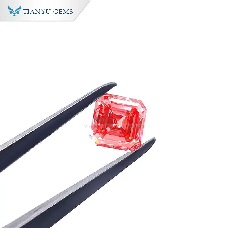 Tianyu 보석 도매 Asscher 컷 1ct 1ct 멋진 강렬한 오렌지 핑크 컬러 CVD 느슨한 실험실 성장 만든 다이아몬드