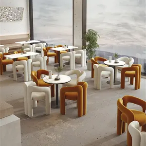 Spain Thailand cafe furniture 2 seats round dining table and fabric moulded sponge foam chair for restaurant cafe