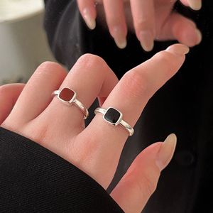 S925 Sterling Silver Geometric <b>Ring</b> With Enamel Inlay For Women Everyday Wear - Product Image 1