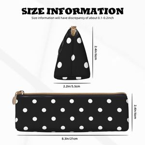 Polka Dot Black and White Fabric Pencil Case, Simple Zipper Pen Makeup Cosmetic Holder Pouch for <b>School</b> Office and Travel - Product Image 2