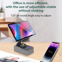 Soporte para Teléfono y Tablet de Escritorio, Rotación de 360°, Altavoz Inalámbrico 3 en 1, Batería de 1200mAh-2000mAh, Diseño de Plástico, Salida de 5-10W
