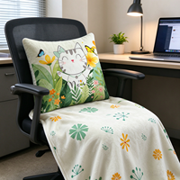 Coussin-plaid 2-en-1 pliable en polyester 100 % écologique, motif chat de dessin animé, vente directe usine, toutes saisons