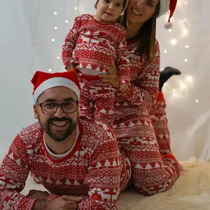 Custom Logo Christmas Child Parent Home Wear 2pcs Mom Dad Kids Pattern Sleepwear Family Matching Pajamas Outfits