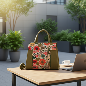 Sac en jute pour femme Emiliana, vert olive, taille moyenne, motif floral, sac promotionnel pour entreprise avec fermeture à glissière et bandoulière - Product Image 2