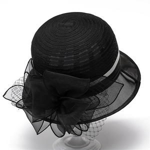 Chapeaux élégants de haute qualité pour femmes, pour occasions formelles, avec grand nœud <span class=keywords><strong>en</strong></span> maille fleurie, large bord, pour église, mariage, Kentucky Derby - Product Image 3
