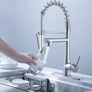 Кухонная раковина с опрыскивателем, матовый никелевый пружинный коммерческий кухонный стол для мойки, совместимый с 1 отверстием - Product Image 3