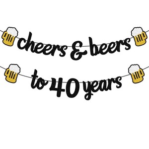 Bannière Joyeux Anniversaire 40 Ans Noir et Or Pailleté, Guirlande en Papier Chopes de Bière pour 40ème Anniversaire, Décorations Murales pour Fête Homme - Product Image 3