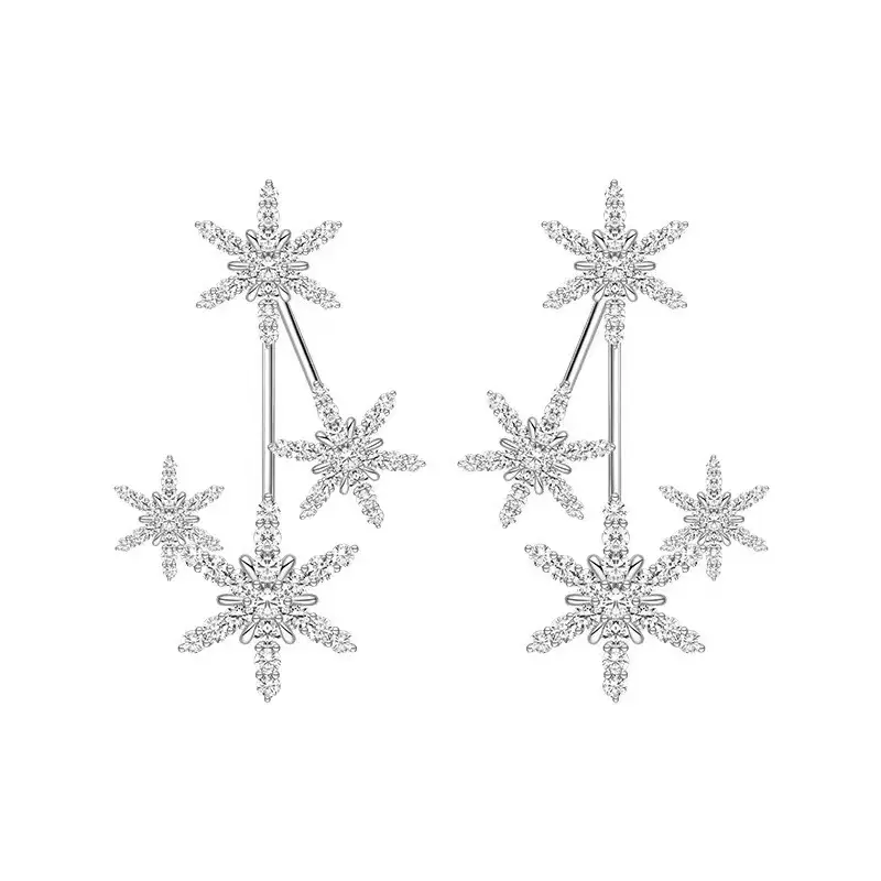 A694 luxury cz cubic zircon crystal earrings jewelry, S925 silver snowflake drop earrings micro pave jewelry