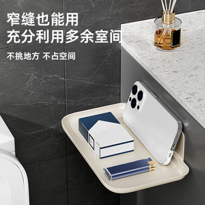 Étagère de rangement murale pliable, rectangulaire, blanche, 1 niveau, pour produits de soins personnels dans la salle de bain, durable, aucun perçage requis - Product Image 4