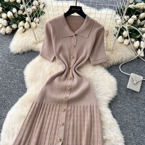 Abito da donna <span class=keywords><strong>in</strong></span> <span class=keywords><strong>maglia</strong></span> lunga <span class=keywords><strong>verde</strong></span> elegante fibbia oro snellente a-line Silhouette abiti a maniche corte per l'estate - Product Image 5