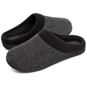 Wholesale Custom Men's House Woolen Fabric Memory Foam Slippers Cozy Bedroom Indoor Slip on Shoes