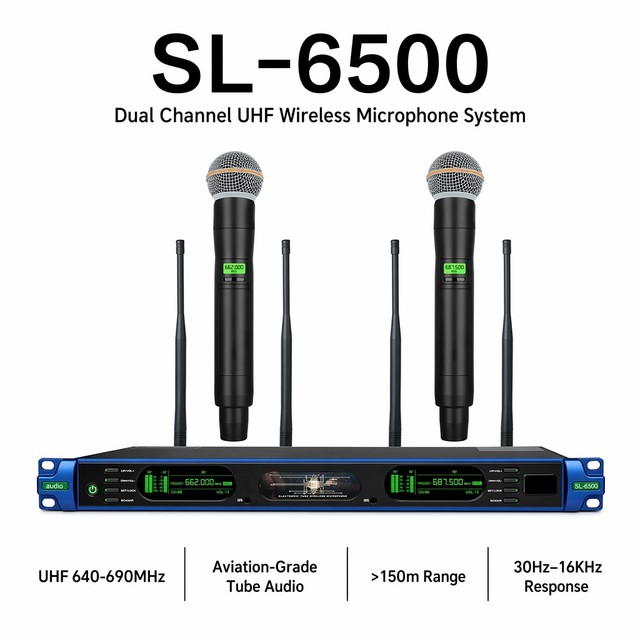 Professional True Diversity UHF Wireless Microphone System 150m Range Handheld Mic with Tube Sound for Stage Church Concert Show