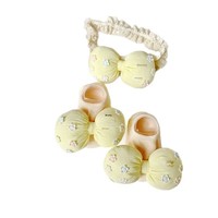 Produits pour bébés, style coréen, nœud 3D à cinq pétales, bandeau doux, chaussettes, ensemble cadeau pour enfants et tout-petits, couleurs pastel macaron