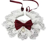 Collier de cou en dentelle pour chat, style vintage, avec nœud papillon et clochettes, accessoire d'été pour mariage