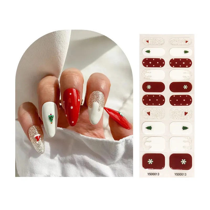 UV Lamp Semi Cured 20PCS Christmas Adhesive Full Wrap Gel Nail Wrap Stickers with Nail File and Wooden Stick