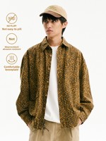 Chemise-veste ample unisexe en coton 100% lavable à manches longues, imprimé léopard, style vintage américain, pour l'automne