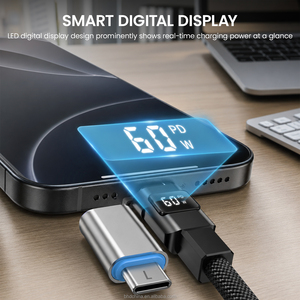 Câble de <span class=keywords><strong>charge</strong></span> USB C vers L B61-2 Chubby 12W <span class=keywords><strong>4</strong></span>-en-1, 1,2 m, USB A/C vers C/L avec affichage numérique et lumière, <span class=keywords><strong>chargeur</strong></span> de téléphone - Product Image 4