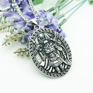 Pendentif en acier inoxydable double face de style rétro européen et américain, guerrier <span class=keywords><strong>viking</strong></span> Odin, pendentif de personnalité pour homme - Product Image 4