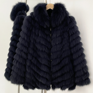 OFTBUY Manteau d'hiver pour femme en vraie fourrure de renard, lisse, réversible, chaud et épais, style cardigan, en fourrure naturelle tissée, décontracté - Product Image 6