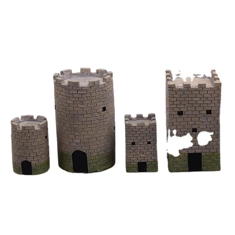 Peint à la main Polyresin Battle Tower Castle Mountain Scenery: Figure Display or Play Terrain Gift & Crafts