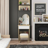 Coiffeuse de chambre à coucher moderne et simple avec miroir caché, tiroir coulissant amovible en mélamine, bureau de dressing monobloc