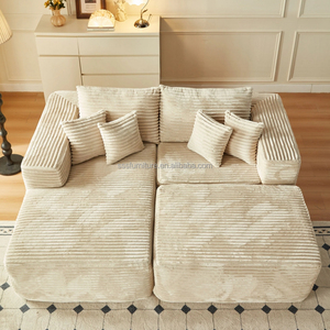 Sofá Modular Quadrado de Veludo de 80 polegadas com Chaise, Puff e Sofá-Cama, Moderno, Três Lugares, Espuma de Alta Densidade, Conjunto Flexível - Product Image 1