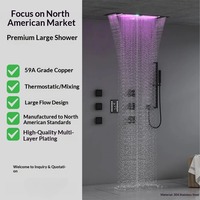 Ensemble de douche à effet pluie LED encastré en acier inoxydable pour hôtel, 35*12 pouces, avec thermostat intégré