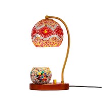 Lampe chauffe-cire et diffuseur d'arômes bohème au design marocain avec verre coloré et base en bois pour la décoration intérieure et la chambre