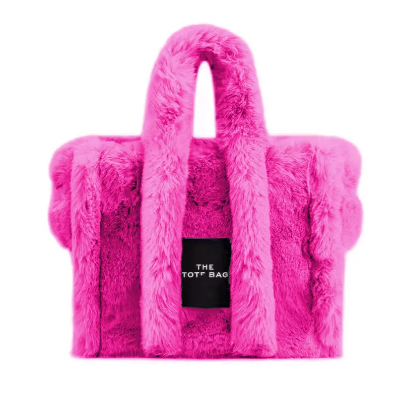 Winter Latest Fashion Designer Letter Fur Tote Bag Soft Pink Fluffy Bag Fluffy Purses And Handbags
