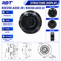 Ventilador Centrífugo AC R2E250-AS50-39 R2E250-AS53-23 Original, 230V, 250mm, Curvatura Inversa, Reemplazo para Panel de Control y Ventilación