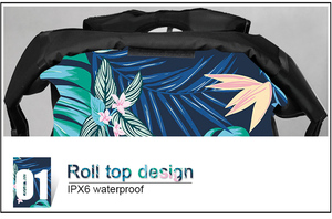 Bâche PVC personnalisée 25L Sac sec Sac à dos étanche avec feuilles de palmier, fleur, kayak, bateau, randonnée, camping, plage - Product Image 4