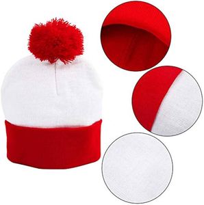Bonnet en tricot pliable avec logo personnalisé, pompon rouge et blanc, pour les promotions de Noël - Product Image 3