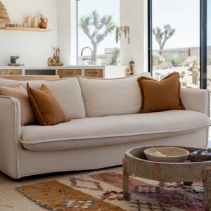 Sofá Extensible de Tres Plazas de Tela de Lino Estilo Wabi-Sabi, Desmontable y Lavable, para Sala de Estar, Villa, Escuela, Personalizable - Product Image 5
