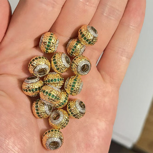 ลูกปัดทรงกลมชุบทองแดงประดับเพทายสำหรับทำสร้อยข้อมือ สีเขียว สีแดง สีน้ำเงิน F4474D - Product Image 3
