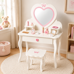 Grande Toeletta Principessa in Legno Bianco con Specchio, Cassetto e Portagioie per Bambine, Gioco Educativo per Bambini - Product Image 2